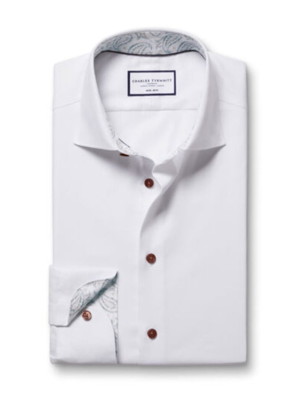 Charles Tyrwhitt Non-Iron Stretch Print Trim Shirt, White, 16.5" Classic Fit